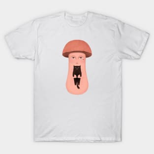 Cute mushroom with black cat, version 1 T-Shirt